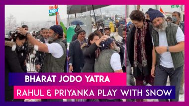 Bharat Jodo Yatra: Rahul Gandhi & Sister Priyanka Play With Snow In Kashmir